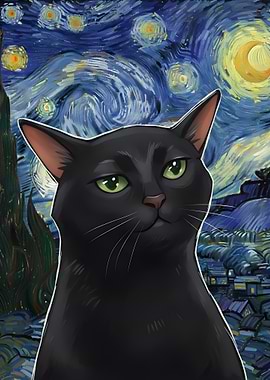 Black Cat in Starry Night