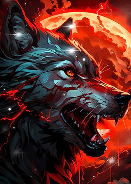 Fierce Wolf Under a Blood Moon