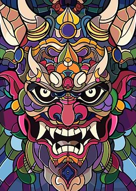 Colorful Oni Mask Illustration