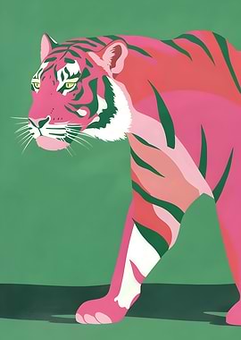 Pink and Green Tiger Illustration