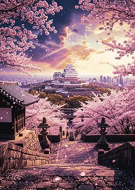 Japanese Castle During Cherry Blossom Season