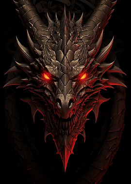 Fierce Dragon Head with Glowing Red Eyes