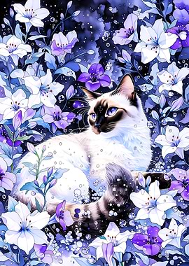 Siamese Cat Among Flowers