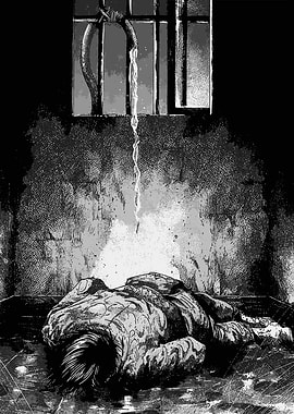 Man lying on floor under dripping water