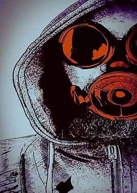 Person in Gas Mask and Hoodie