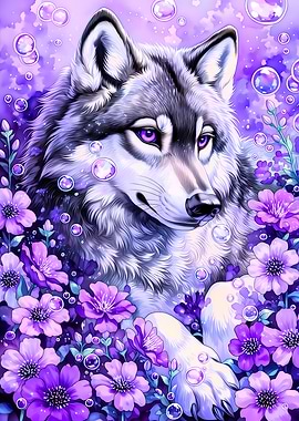 Purple Wolf Among Flowers