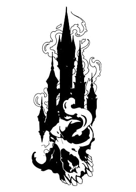 Gothic Castle and Skull Illustration
