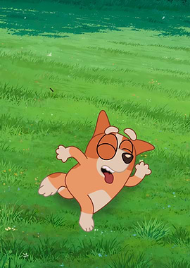 Bluey Character Falling in Grass