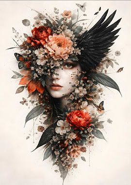 Woman with Floral Headdress and Wings