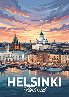 Helsinki Finland Cityscape at Sunset