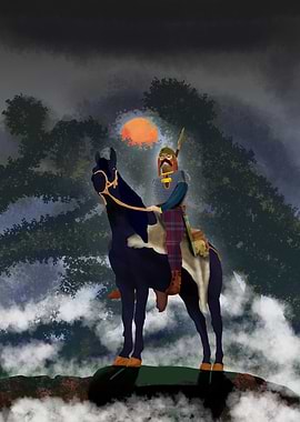 Celtic Warrior on Horseback at Sunset