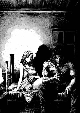 Brooding Man and Woman in a Dark Room