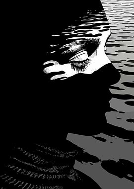 Close-up of a woman's face in water