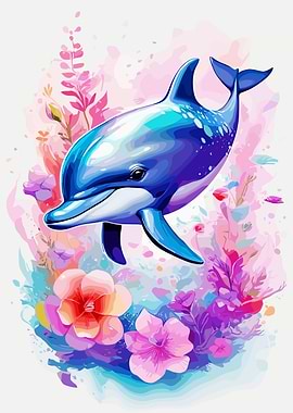 Cute Dolphin with Flowers