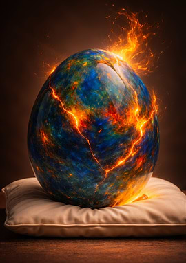 Fiery Cosmic Egg on Pillow