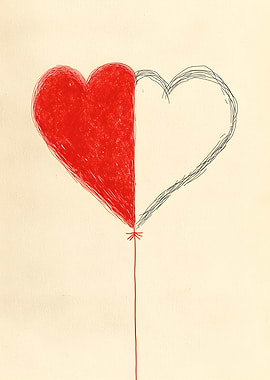Half Red, Half Outline Heart Balloon