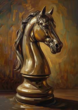 Golden Chess Knight Painting