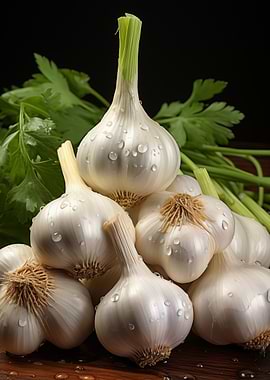 Garlic Bulbs with Droplets