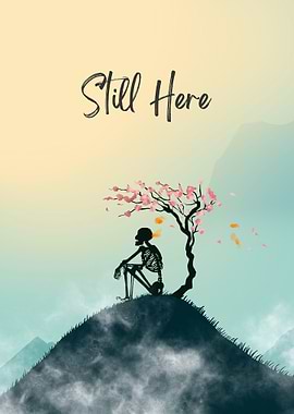 Skeleton Sitting Under Cherry Blossom Tree