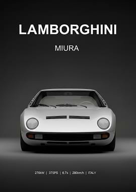 silver old Lamborghini Miura Poster