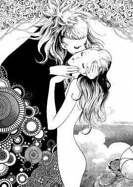 Romantic Embrace with Floral Motifs