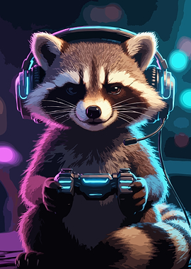 Gamer Raccoon with Gaming Gear