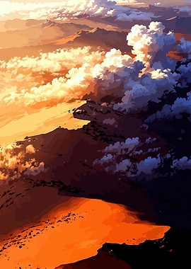 Dramatic Sunset Over Mountains and Clouds