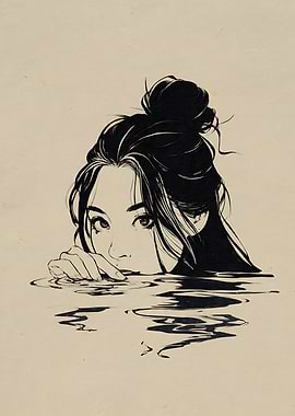 Girl peeking from water
