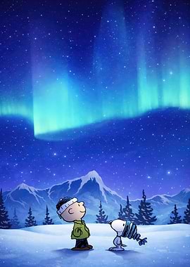 Charlie Brown and Snoopy watch the Aurora Borealis