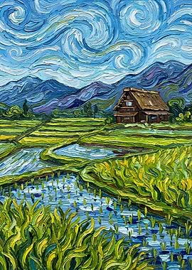 Van Gogh Style Japanese Rice Paddies