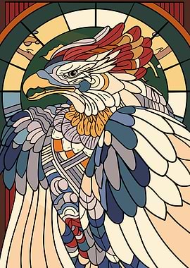 Stylized Eagle Stained Glass Art