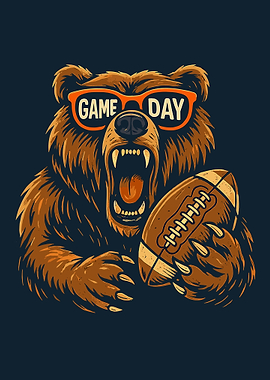 Game Day Bear Poster, Fierce Football Mascot Wall Art, Sports Fan Illustration Print