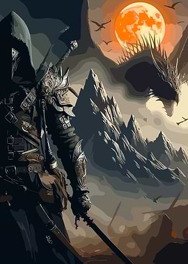 Fantasy Warrior and Dragon