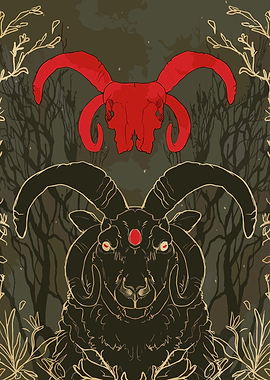 Goat Skull and Ram in Forest