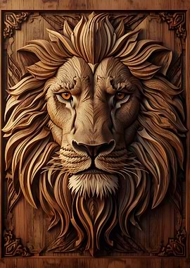 Wooden Lion Head Carving