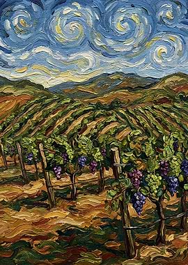 Impressionist Vineyard Landscape Painting