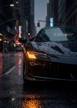 Car Ferrari Sf90 Dark Rainy