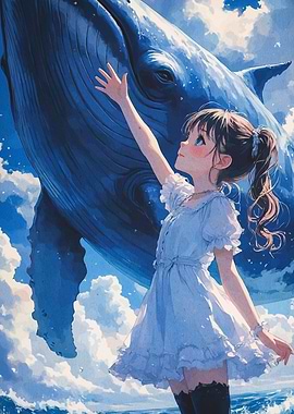 Girl Reaching for a Whale in the Sky