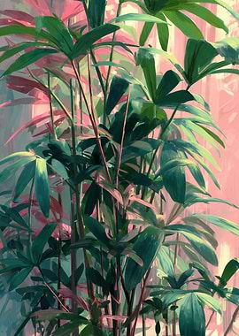 Lush Green and Pink Palm Fronds