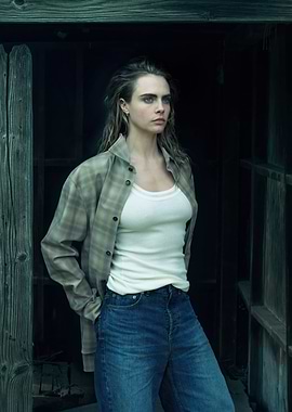 Cara Delevingne in casual denim and plaid
