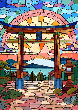 Stained Glass Torii Gate Landscape