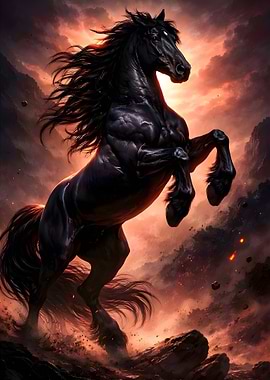Majestic Black Stallion Rearing Up