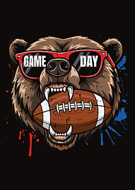 Game Day Bear Poster, Fierce Football Wall Art, Sports Fan Illustration Print