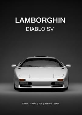 old silver Lamborghini Diablo SV Poster