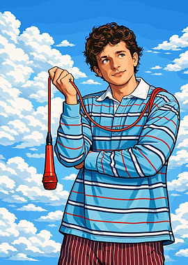 Charlie Puth with microphone in the clouds