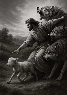 Jesus protecting a lamb
