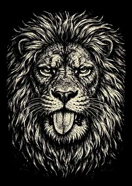 Fierce Lion with Tongue Out
