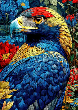 Vibrant Eagle Amidst Flowers
