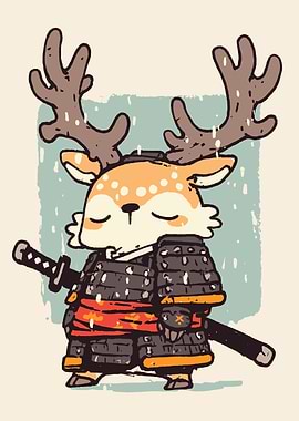 Cute Deer Samurai in Armor