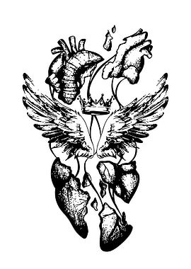 Anatomical Heart with Wings and Crown
